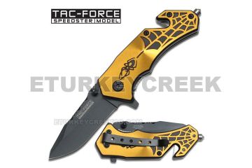 " Mini Spider " Rescue Style Action Assist Knife 3.5" Gold