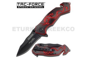 " Dragon Strikes " Rescue Style Spring Assist Knife 4.5" Red