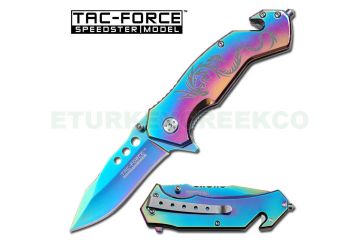 " Dragon Strikes " Rescue Style Spring Assist Knife 4.5" Rainbow