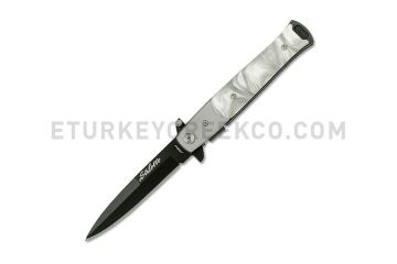 Stiletto Style Folding  knife W/ White Pearl Handle