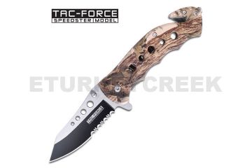 Rescue Style Action Assist Knife 4.5" Closed with Clip Brown Camo