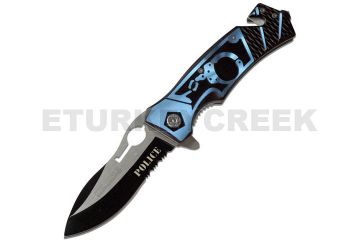" Hand Cuff " Rescue Style Action Assist Knife 5" Closed Blue